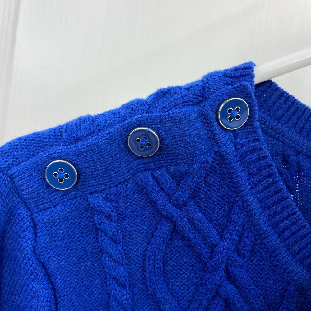 Talbots electric‎ blue cable knit button lambswool soft knit crewneck sweater M - Picture 6 of 8